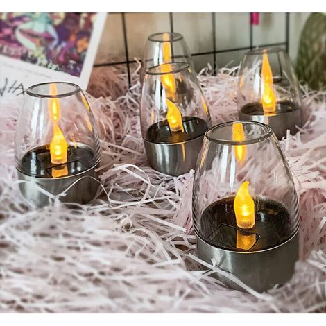 Lot de 6 bougies LED à énergie solaire scintillantes pour décoration extérieure