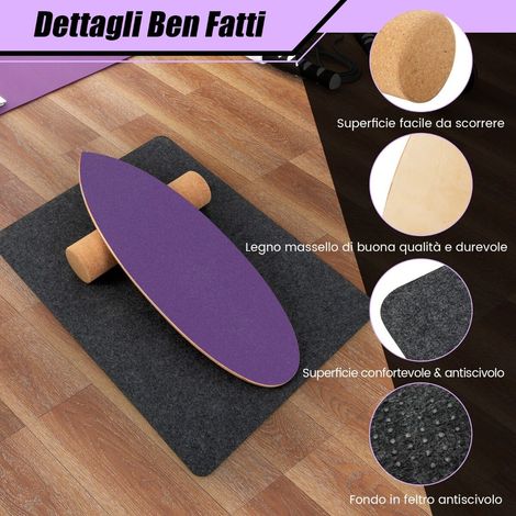 Planche d'équilibre violette en bois de bouleau et liège avec rouleau et surface antidérapante pour yoga surf et skateboard (1/5)