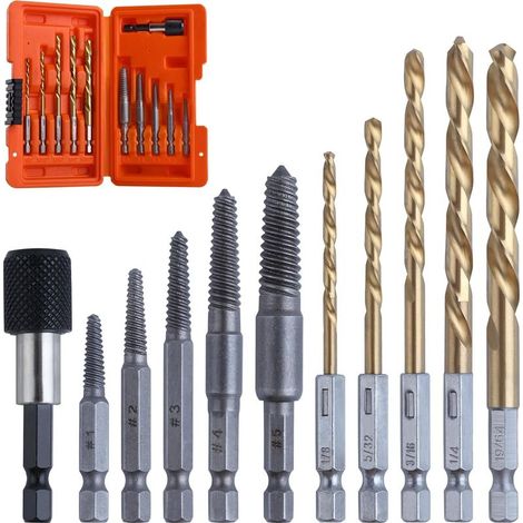 11-teiliges Schraubenausdreher-Set, Titanbeschichteter Linksbohrer und Ausdreher-Set mit 1/4"-Adapter, Linksbohrer-Ausdreher-Set (1/5)