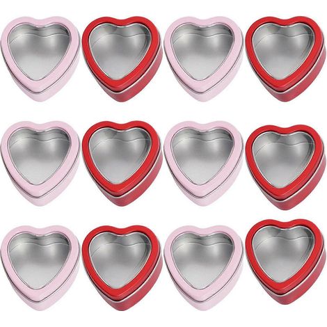 Lot de 12 boîtes métalliques en forme de cœur avec couvercle, idéales pour la Saint-Valentin et la fabrication de bougies (contenance : 57 g). (1/5)