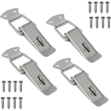 Lot de 4 fermoirs de tension avec vis, loquet oggle en acier inoxydable à ressort pour boîte à outils, tiroir, coffre, armoire, S (56 mm, argent) (1/5)