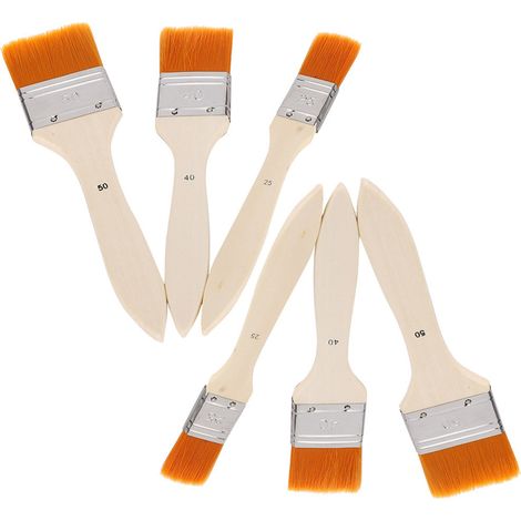 Ensemble de 6 pinceaux pour peinture à l'huile : poils en nylon, tube en aluminium, corps en bois.