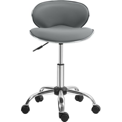 Höhenverstellbarer Arbeitshocker 44-56 cm, mit Rollen, 360° drehbar, graue Rückenlehne