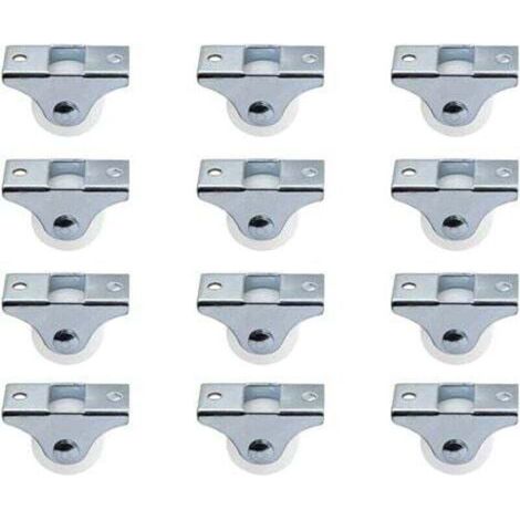 Roulettes rigides non pivotantes pour meubles – Lot de 12 roues en plastique dur Ø2,5 cm avec plaque métallique supérieure, couleur argent (1/4)