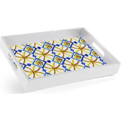 Kaela - Vassoio Portata Rettangolare Legno 20x26x4cm Con Manici 2 Decori Mosaico 822124 - (1/4)