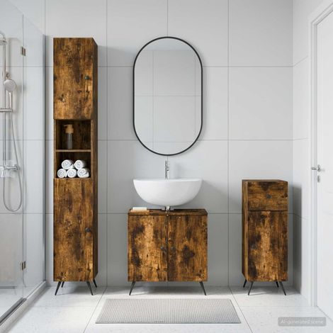 vidaXL 3 Piece Bathroom Cabinet Set BREDA Smoked Oak Engineered Wood (1/5)