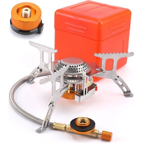 Réchaud à gaz de camping portable 3500W avec brûleur à gaz divisé, allumage électronique et conception coupe-vent pour cuisine extérieure et barbecue. (1/5)