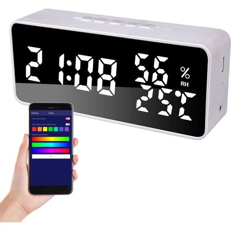 LED-Wandwecker mit 5 Alarmen, Temperatur-/Luftfeuchtigkeitsanzeige, automatischer Helligkeitsregelung und einstellbarer Lautstärke für Büro, Wohnzimmer und Schlafzimmer