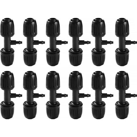 Un juego de 12 conectores en T con púas para mangueras de 13/16 mm a 4/7 mm, conectores de riego por goteo en forma de T para jardines y céspedes. (1/5)
