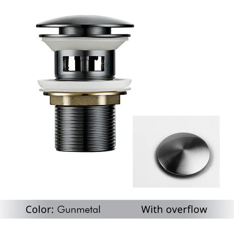 (Gunmetal-1) Bathroom Bath Pop Up Drain Stopper Rose Gold Polished Anti-Corrosion Durable With OverFlow Hole Basin Sewer Plug (1/4)
