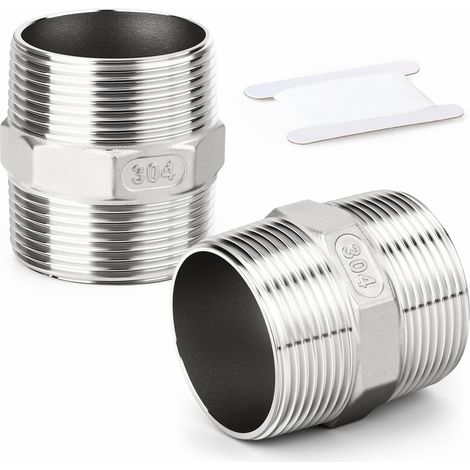 2 pièces raccords de tuyauterie à embout hexagonal en acier inoxydable 304, filetage BSP mâle 1-1/4" 1-1/4", raccord adaptateur droit - 2"M (1/5)