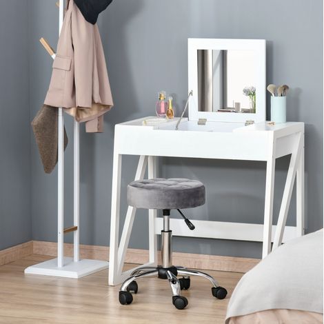 Sgabello da salone in poliestere grigio chiaro, regolabile in altezza, girevole con ruote 360°, Ø35 x 49-61 cm (1/5)