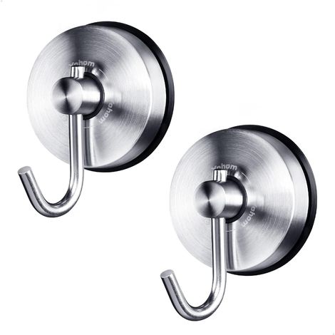 Vacuum Suction Cup Towel Hooks Bathroom Sucker Shower Hook Tea Towel Holder Kitchen Heavy Duty Suction Wreath Utility Hanger for Robe Loofah Glass Window No Drill Brushed Stainless Steel 2Pcs