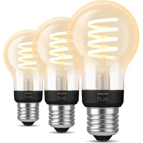 Philips Hue LED lot de 3 E27 Ampoules Standard (A60) Filament spiralé Dorée Lumière blanche chaude à froide - White Ambiance (1/5)
