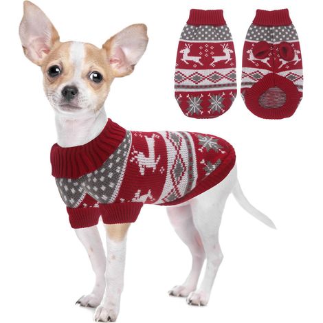 Maglione per animali domestici - Maglione natalizio per gatti e cani - Maglione lavorato a maglia - Maglione con renne e fiocchi di neve natalizi - Abbigliamento per animali domestici - Taglia L (1/5)