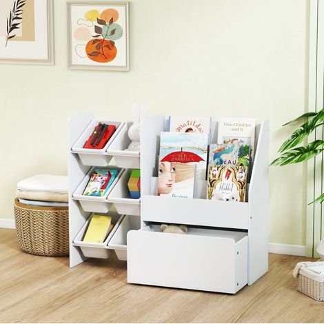 Meuble de rangement enfant avec 6 bacs, bibliothèque, blanc DESVIAE (1/5)