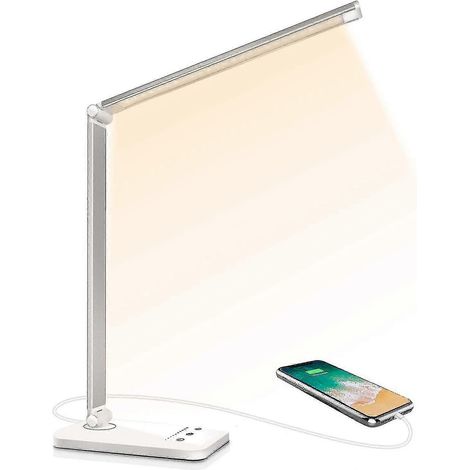 Lampe de bureau LED, lampe de bureau à intensité variable, 5 modes de couleur, 10 niveaux de luminosité, lampe de chevet avec port USB et fonction minuterie [classe énergétique A++] (1/4)