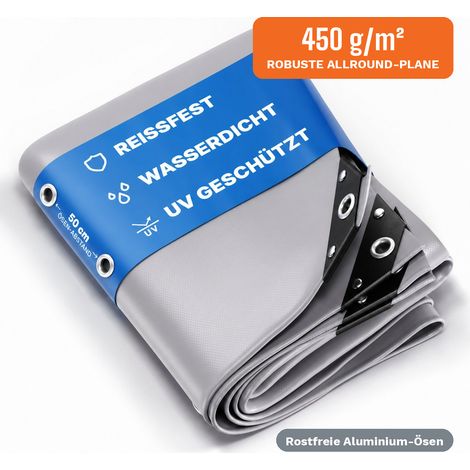 UMBRELLA® Lona de protección 450 g/m² 1,5x5 m (7,5 m²) Azul – lona de PVC antidesgarro, 100 % impermeable y resistente a los rayos UV, ojales de aluminio – para camión, leña, piscina y jardín (1/5)
