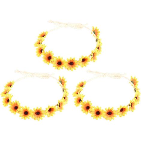 Lot de 3 bandeaux pour femme, couronne de fleurs, accessoire de coiffure floral pour mariée.-882cm-Yellow