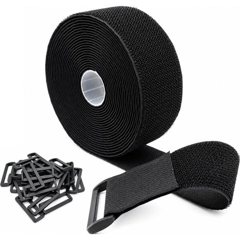 Bande Auto-agrippante 6 m × 50 mm avec 30 Boucles, Sangle Réutilisable Découpable et Réglable, Attache de Câble pour Fixer Câbles, Tuyaux et Tubes (Noir) (1/5)