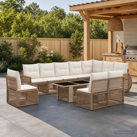vidaXL Set Divano da Giardino 11 pz Beige e Bianco Crema polyrattan (1/5)