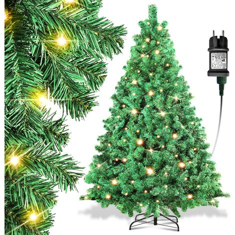 SWANEW Albero di Natale Aghi di abete con supporto 180cm Floccatura da esterno con LED bianco caldo (1/5)