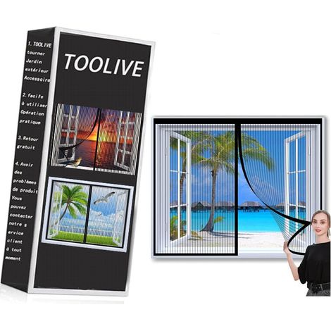 Moustiquaire Fenêtre Magnétique, Auto-Adhésif Rideau en Maille Moustiquaire Porte Magnétique, Fermeture Automatique, pour Fenêtre Portes-Black-A 47x47inch(120x120cm) Moustiquaire de fenêtre (1/4)
