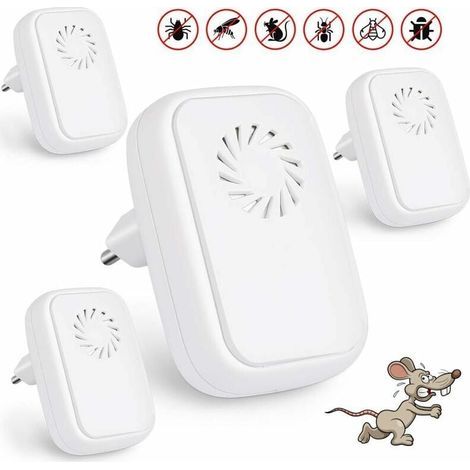 Paquete de 4 repelentes ultrasónicos para mosquitos, repelentes eléctricos para insectos, reptiles y otros insectos, eficaces contra insectos de interior, mosquitos, cucarachas y pulgas. (1/3)