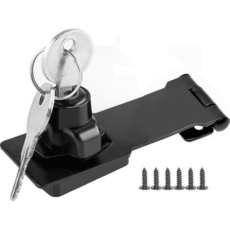 Verrou à moraillon avec clés, verrou de porte angle droit verrou d'abri de jardin, loquet de porte, loquet de tiroir serrure de placard, loquet de verrouillage (noir, 3 inch)