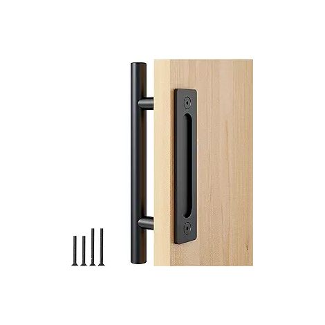 Poignée de porte de grange noire carrée, poignée de tirage et poignée de porte à encastrer, poignée coulissante pour porte de grange (1/4)