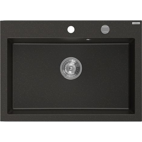 Mexen Elix évier en granit 1 bac 700 x 500 mm, noir/doré métallisé, siphon chromé - 6526701005-75 (1/5)
