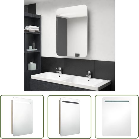 The Living Store Armoire de salle de bain à miroir LED blanc et chêne 60x11x80cm - Meuble Salle De Bain - Armoire Salle De Bain - Miroir Led - Éclairage Vanity - Rangement Salle De Bain (1/5)