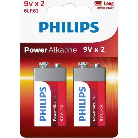 Lot de 2 piles 9 volts Philips, piles alcalines 9V, alimentation fiable et longue durée, conception anti-fuite, pile 9 volts multi-usages pour tous vos besoins à la maison et au bureau (1/5)