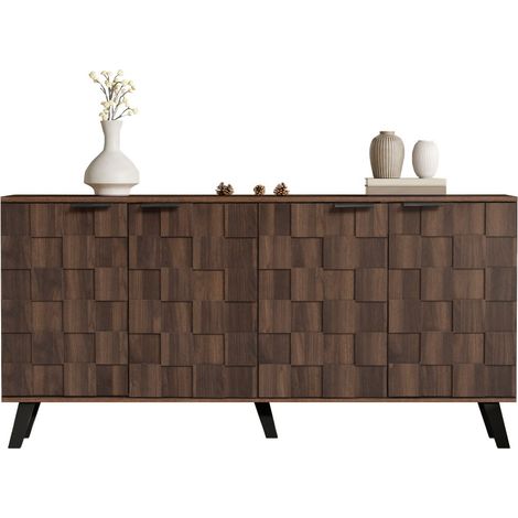 Buffet et enfilade moderne 4 portes bois foncé-design salon chambre salle à manger-160,5x35,5x78cm (1/5)