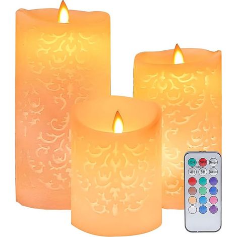 Bougies sans flamme à motif creux, lot de 3 bougies LED, avec télécommande et minuterie de 4 et 8 heures (1/5)