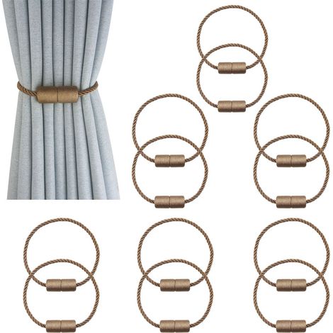 6 Paar magnetische Raffhalter für Vorhänge in Khaki