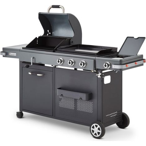 Favex – Barbecue charbon bi-énergie 12,95 kW – Plancha gaz en fonte émaillée 60 x 42 cm – Brûleur latéral 2,15 kW – Jusqu'à 14 convives