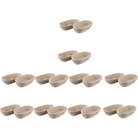 Lot de 20 paniers à pain de 25 cm, paniers de fermentation en rotin, plateaux à fruits ronds/ovales, boîtes de conservation pour pâte. (1/5)