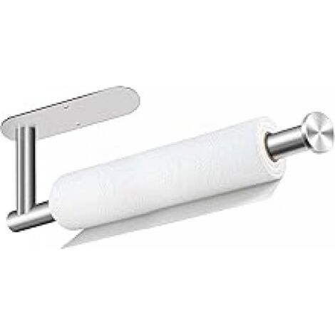 Porte-essuie-tout, autocollant ou sans perçage, à fixer sous un placard, support mural en acier inoxydable argenté pour cuisine, salle de bain, évier, garde-manger (1/5)