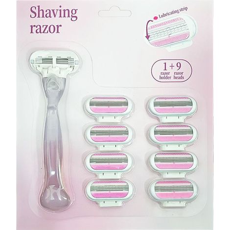 Rasoir Manuel 3 Lames Femme – Design Ergo Rose Anti-Allergie pour Peaux Sensibles (Manche + 9 Recharges en Inox)