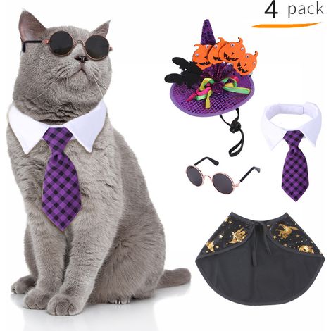 Filiyano-Ensemble de déguisement d'Halloween pour chien et chat : chapeau de magicien citrouille ajustable, manteau tendance, cravate, bandana et (1/3)