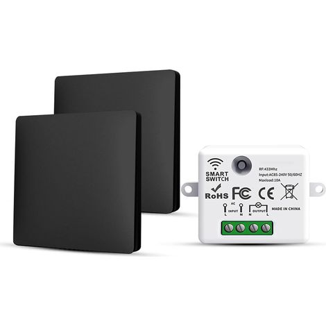 Interupteur Sans Fil, 2 Interrupteur d'éclairage Sans Pile Fil va et Vient Avec émetteur et Contrôleur Récepteur RF433 10A 240V (Kit 2 Voies) (1/5)