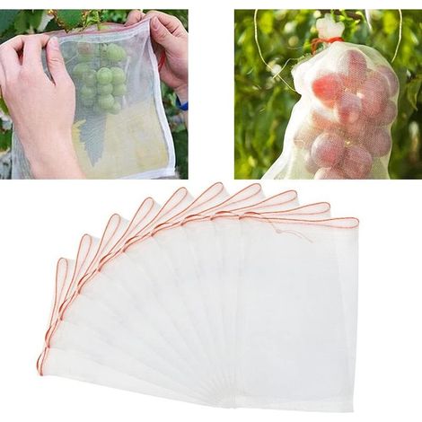 50 bolsas protectoras para frutas, bolsas de malla antiinsectos, bolsas protectoras para plantas con cordón, bolsas de red antiinsectos, bolsas antiinsectos de 2030 cm para uvas, manzanas y pájaros. (1/5)