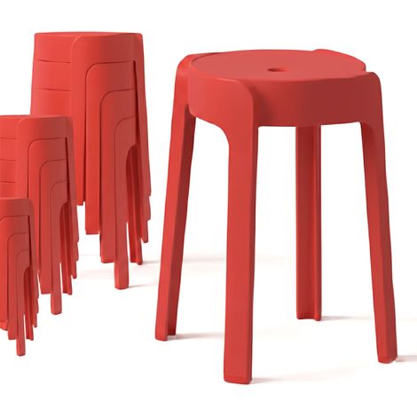 12 Tabourets Gigognes empilables BM HOME TAB-ROUGE en plastique, légers pour la maison, salle de classe, cuisine, jardin (1/5)
