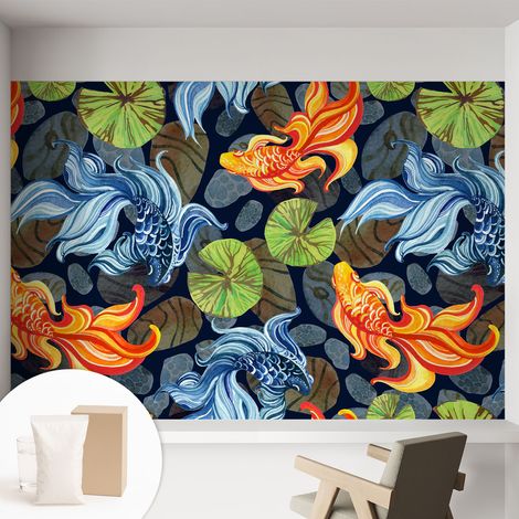 Tapete Vliestapete mit Kleber - Fototapete mit Motiv - Wandtapete modern - Wandgestaltung Fischmuster 152x104 cm (1/5)
