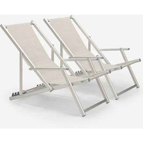 2 Sedie sdraio mare spiaggia braccioli alluminio pieghevole Riccione Gold Lux Stock - Grigio