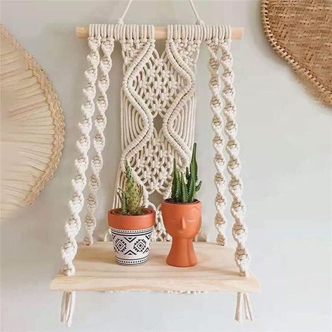 Étagère murale - Décoration murale bohème pour chambre à coucher - Art mural en macramé en corde tissée comme décor d'étagère de salle de bain Boho (1/4)