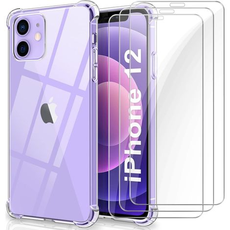CUSTODIA PER APPLE IPHONE 12/12 PRO SILICONE TRASPARENTE 3X VETRO TEMPERATO (1/5)