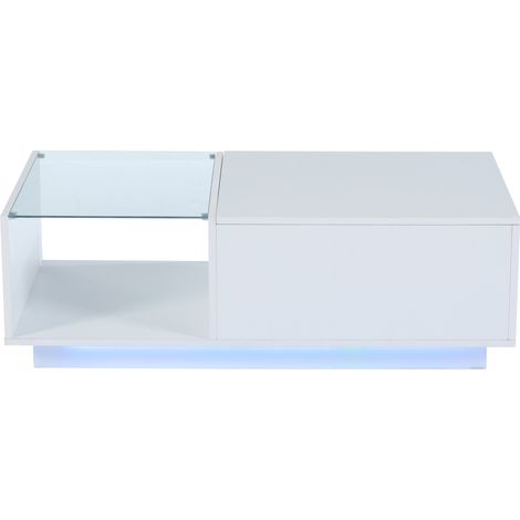 Mesa de centro LED de alto brillo con almacenaje oculto 100 x 50 x 33-46,5 cm (1/5)
