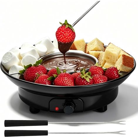 Kit à fondue électrique au chocolat, 280 ml, avec 2 niveaux de température, bol de service et 2 fourchettes, pot en aluminium amovible pour faire fondre et garder au chaud pour les fêtes, la (1/5)